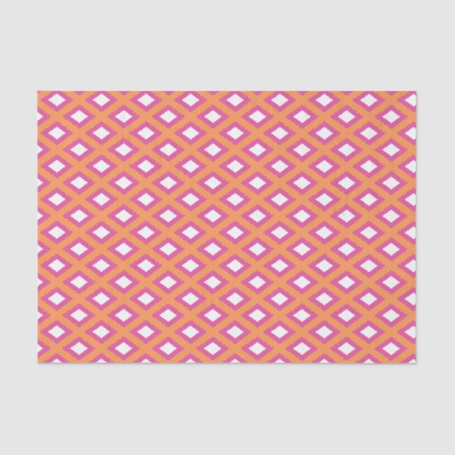 Orange and Pink Tribal Diamond Ikat Pattern Tissue Paper (Front)