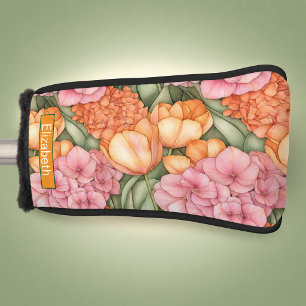 Orange and Pink Tulip Flowers Personalized Golf Head Cover