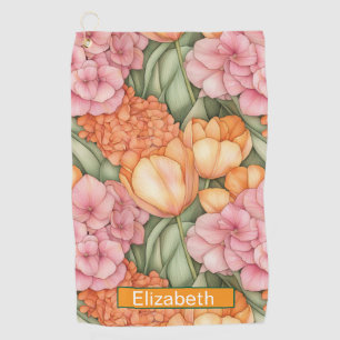 Orange and Pink Tulip Flowers Personalized Golf Towel