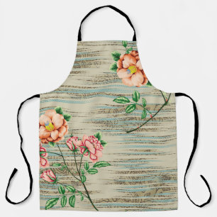 Orange and pink vintage flowers with green leaves  apron