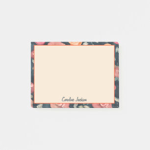 Orange and pink watercolor floral personalized post-it notes