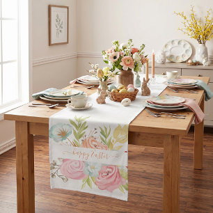 Orange and pink watercolor floral personalized   short table runner