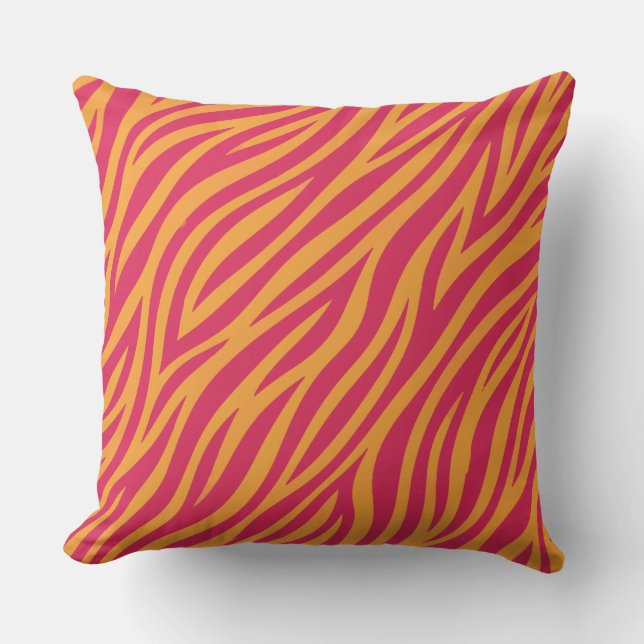 orange and pink zebra stripes throw pillow (Front)
