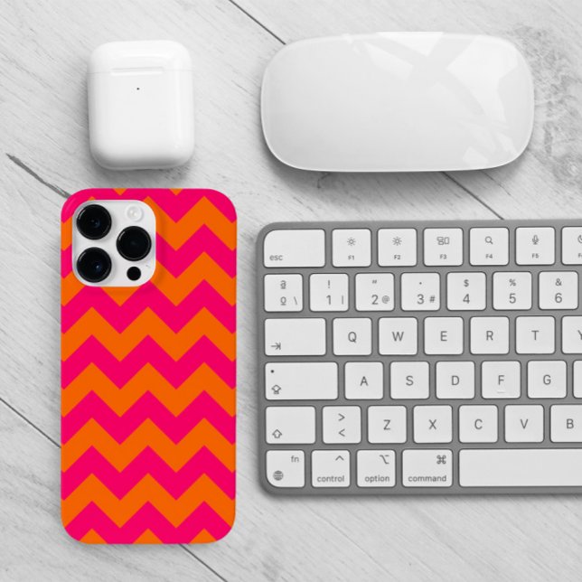 Orange and Pink Zigzag Case-Mate iPhone Case (Hot pink and bright orange chevron pattern for her phone.)