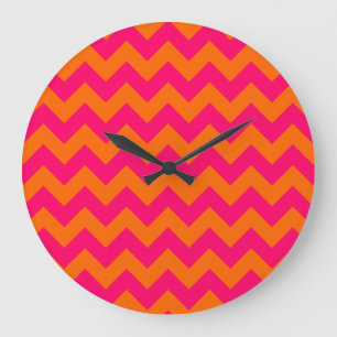 Orange and Pink Zigzag Large Clock