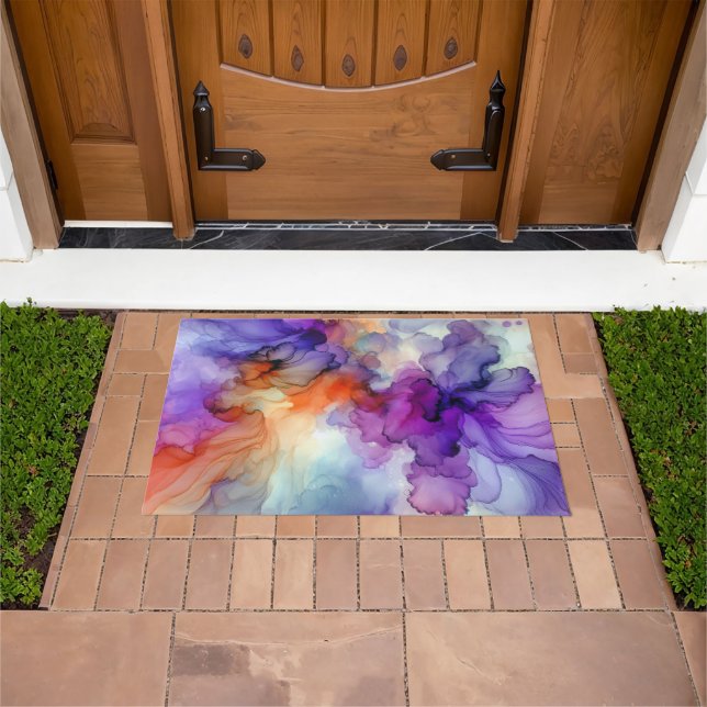 Orange and Purple Alcohol Ink Abstract Doormat (Outdoor)