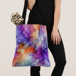 Orange and Purple Alcohol Ink Abstract Tote Bag