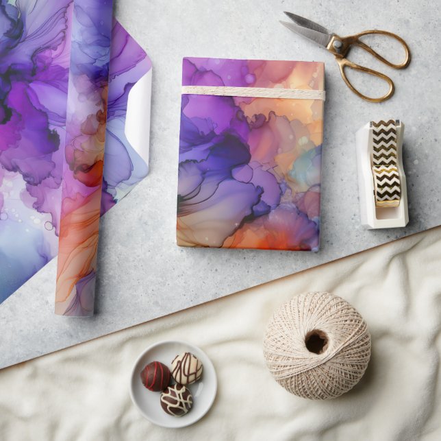 Orange and Purple Alcohol Ink Abstract Wrapping Paper (Crafts)