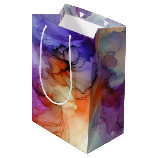 Orange and Purple Alcohol Ink Design Medium Gift Bag (Back Angled)