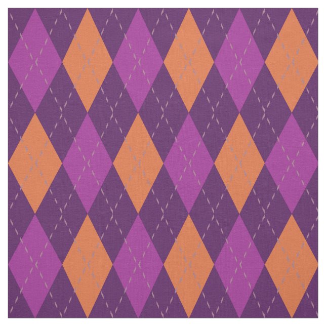 Orange and Purple Argyle Pattern Fabric (Swatch)