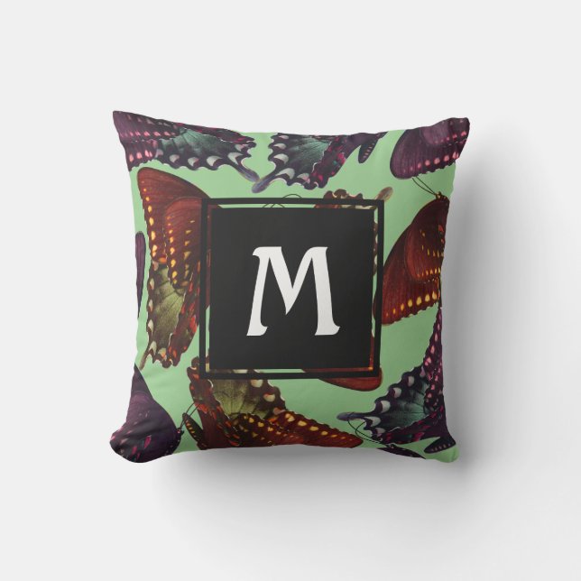 Orange and Purple Butterflies Monogram Outdoor Pillow (Front)