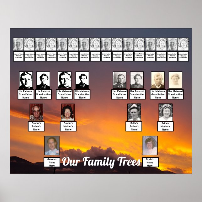 Orange and Purple Clouds Sunset Two Family Trees  Poster (Front)