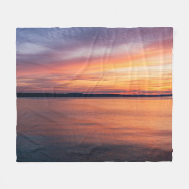 Orange And Purple Evening Sunset Over Summer Lake Fleece Blanket (Front (Horizontal))
