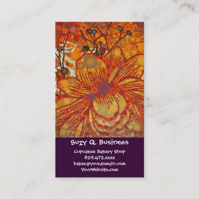 Orange and Purple Floral Modern Pop Art Business Card (Front)
