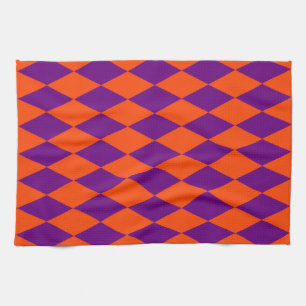 Orange and Purple Harlequin Checkered Design Kitchen Towel
