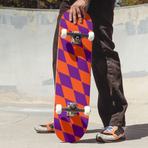 Orange and Purple Harlequin Checkered Design  Skateboard