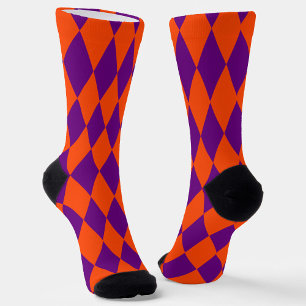 Orange and Purple Harlequin Checkered Design  Socks