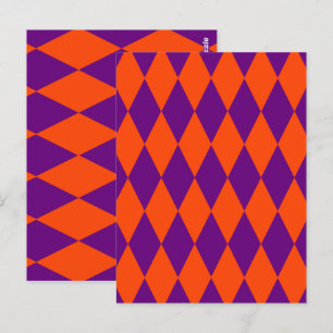 Orange and Purple Harlequin Chequered Design Postcard