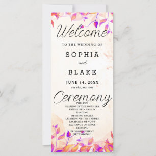 Orange and Purple Leaves Orange Wedding Program