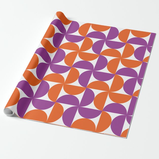 Orange and Purple Mid Century Modern Pattern Wrapping Paper (Unrolled)