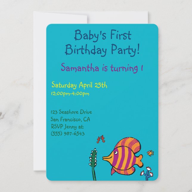 Orange and Purple Tropical Fish with Seahorses Invitation (Front)