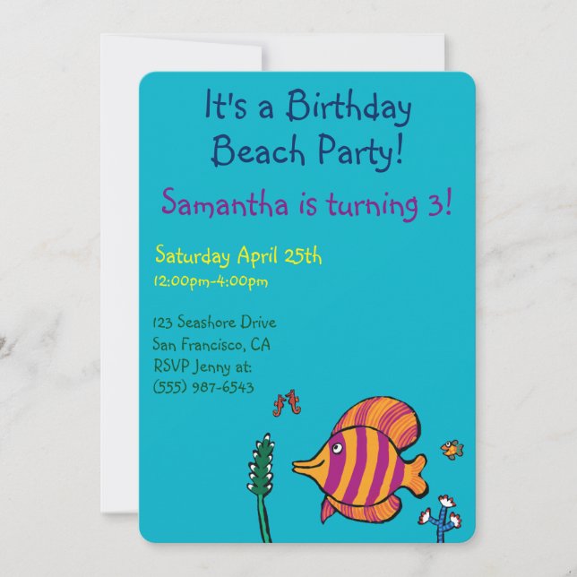 Orange and Purple Tropical Fish with Seahorses Invitation (Front)