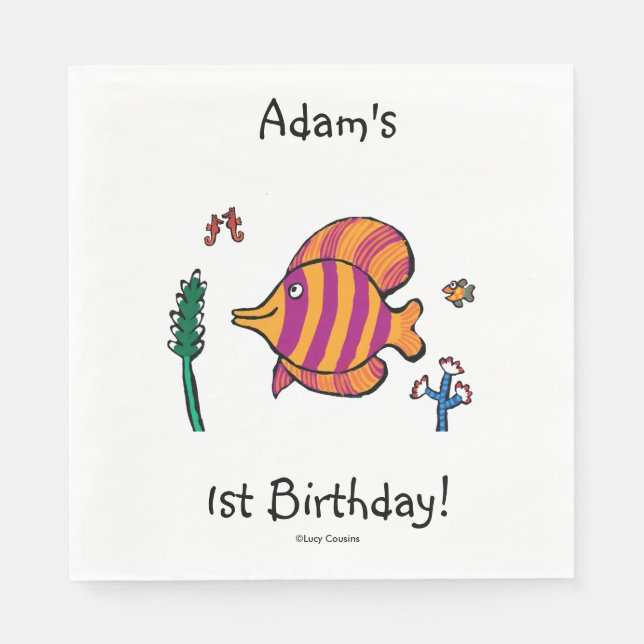 Orange and Purple Tropical Fish with Seahorses Napkin (Front)