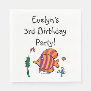 Orange and Purple Tropical Fish with Seahorses Napkin