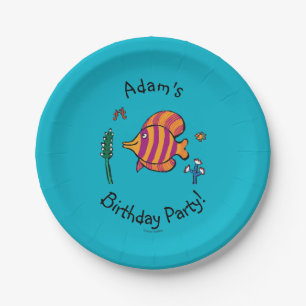 Orange and Purple Tropical Fish with Seahorses Paper Plate