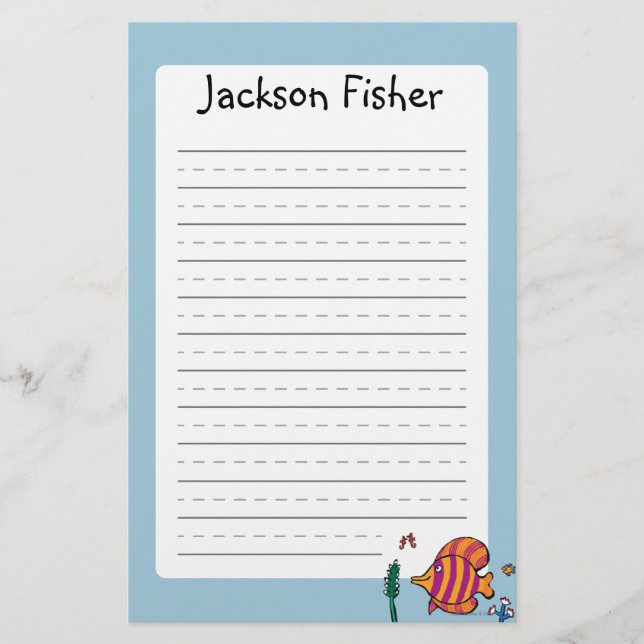 Orange and Purple Tropical Fish with Seahorses Stationery (Front)