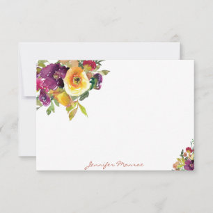 Orange and purple watercolor flowers personalized card