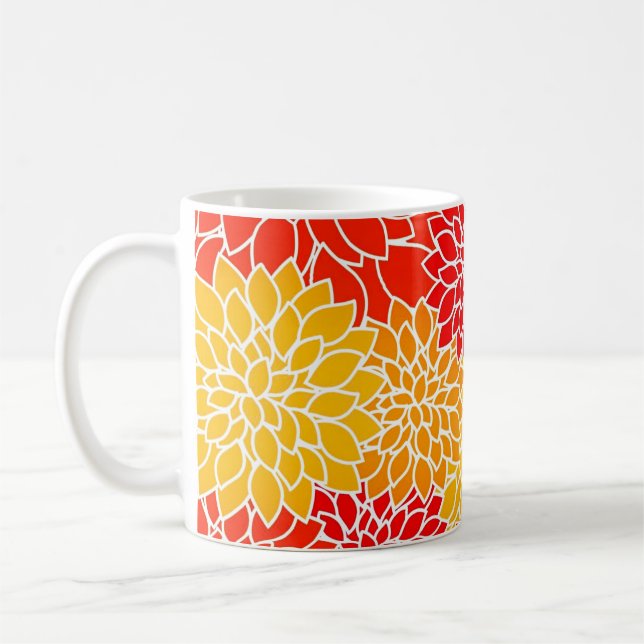 orange and red dahlias  coffee mug (Left)