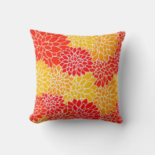 orange and red dahlias  throw pillow