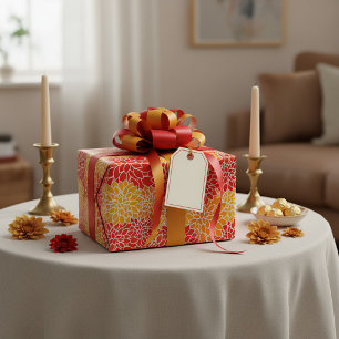 orange and red dahlias  wrapping paper