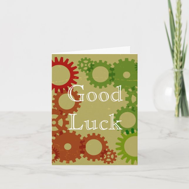 Orange and red gear background, GoodLuck Card (Front)