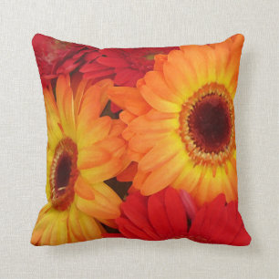 Orange and Red Gerber Daisies Throw Pillow