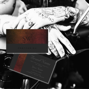 Orange and Red Gradient Pattern Dark Grey Monogram Business Card
