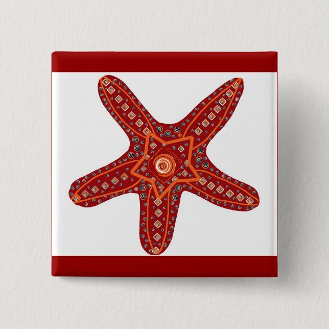 orange and red starfish 2 inch square button (Front)