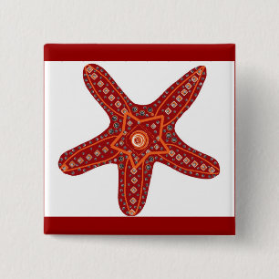 orange and red starfish 2 inch square button