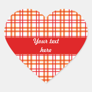 Orange and  Red Tartan Heart Sticker