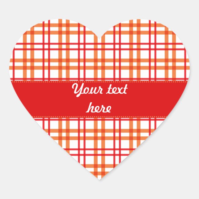 Orange and  Red Tartan Heart Sticker (Front)
