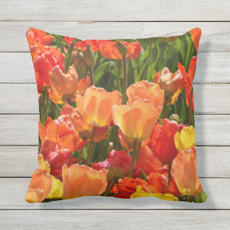 orange and red tulips outdoor throwpillow