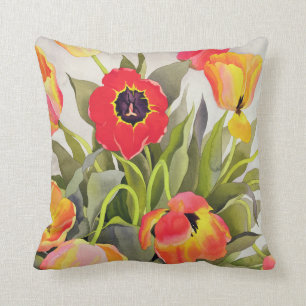 Orange and Red Tulips Throw Pillow