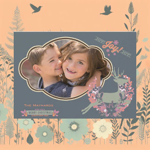 Orange and Rose Deer Christmas Holiday Photo Card