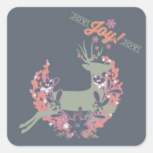 Orange and Rose Deer Joy Holiday Stickers