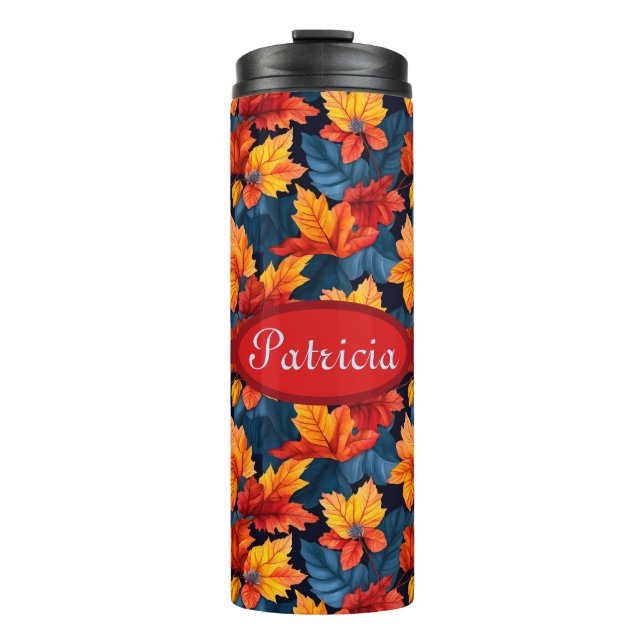 Orange and Russet Autumn Leaves Thermal Tumbler (Front)