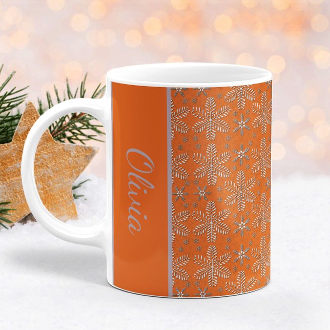 Orange and Silver Snowflakes Christmas Mug (Creator Uploaded)