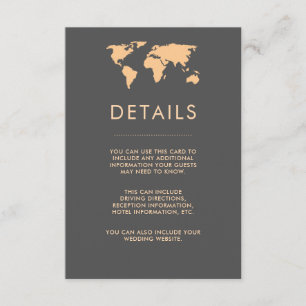 Orange and Smoky Grey World Map Guest Details Enclosure Card