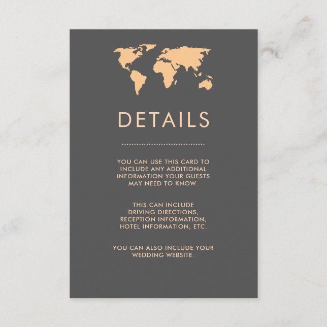Orange and Smoky Grey World Map Guest Details Enclosure Card (Front)