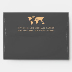 Orange and Smoky Grey   World Map Wedding Envelope